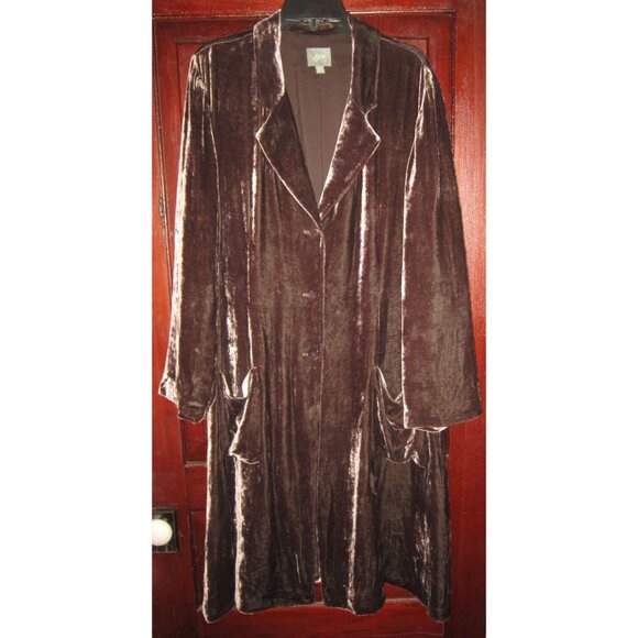 J. Jill Sz XL Velvet Duster Coat Jacket Silk Rayon Flared Victorian Pockets Long - Picture 1 of 3